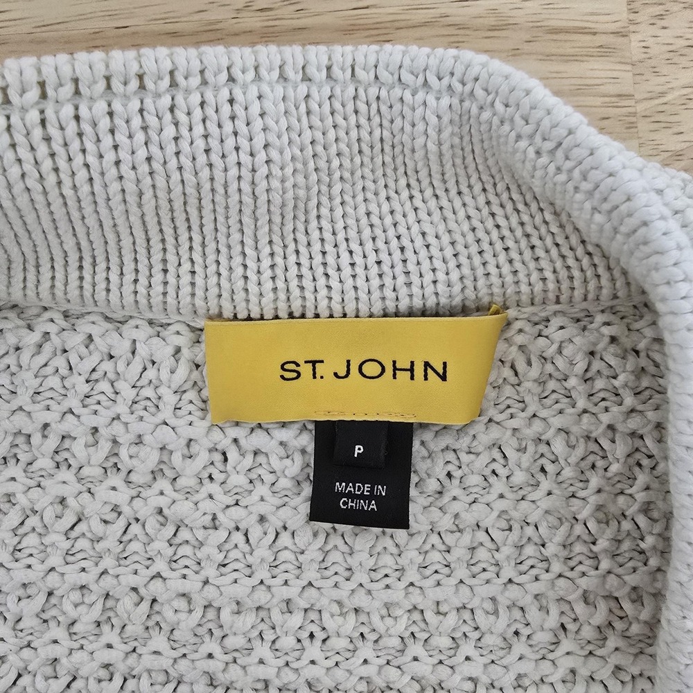 St. John Sweater Womens Petite Ivory Textured Knit Cardigan Tie Waist Open Front - Picture 3 of 12